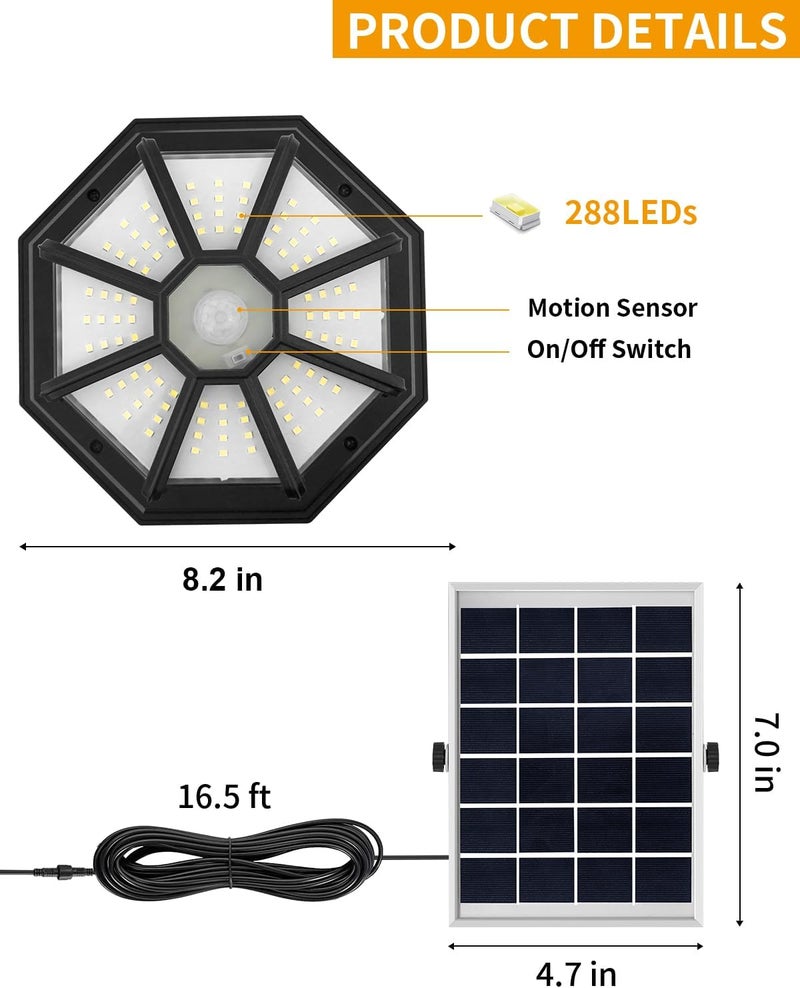 AEQ Solar Shed Light Indoor Outdoor 288LED 360°Lighting Solar Lights Work in Daytime with Remote Control, Waterproof Solar Gazebo Lights with Motion Sensor/5 Modes for Home Shed Garage Barn - Image 5